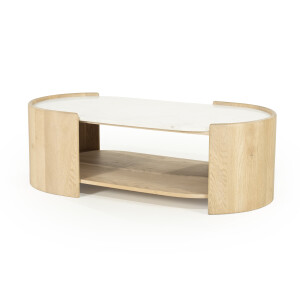 Eleonora Ovale Salontafel 'Don' Marmer en eikenhout, 110 x 60cm