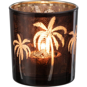 J-Line windlicht Palmboom - glas - bruin - small - 6 stuks