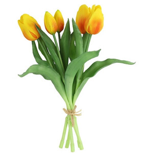 Kunstboeket Tulpen - Kunstbloem Geel en Oranje - 5 Stuks