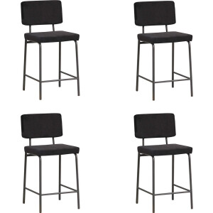 Bronx71® Velvet barkruk Espen zwart 64-77 cm - Barkrukken set van 4 - barstoel