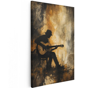 Artaza Canvas Schilderij Gitaarspeler Silhouet - Streetart - Kunst - 80x120 cm - Groot - Wanddecoratie Woonkamer - Schilderijen - Muurdecoratie