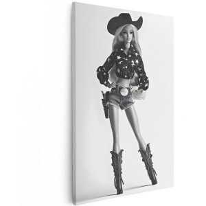 Artaza Canvas Schilderij Barbie - 60x90 cm - Wanddecoratie Cowgirl - Muurdecoratie Zwart Wit - Schilderijen Mode