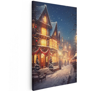 Artaza Canvas Schilderij Vintage Winter Stad - Kerst - 100x150 cm - Groot - Wanddecoratie Woonkamer