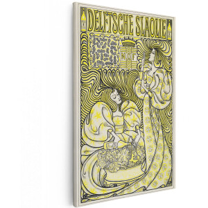 Artaza Canvas Schilderij Delftsche Slaolie - 100x150 cm - Groot - Wanddecoratie Vintage Reclameposter - Muurdecoratie Vrouw - Decoratie Art Nouveau Geel