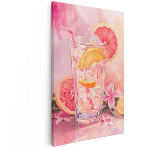 Artaza Canvas Schilderij Roze Cocktail - 100x150 cm - Groot - Wanddecoratie Citrusfruit - Muurdecoratie Roze - Decoratie Tropisch Zomer