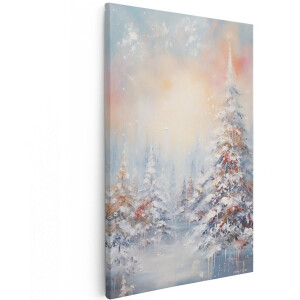 Artaza Canvas Schilderij Wintersbos - Olieverf Tekening - Winter - 100x150 cm - Groot - Wanddecoratie Woonkamer