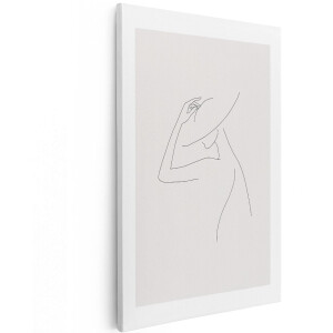 Artaza Canvas Schilderij Vrouw Met Hoed - 100x150 cm - Groot - Wanddecoratie Line Art - Muurdecoratie Minimalistisch - Decoratie Zwart Wit Schilderijen