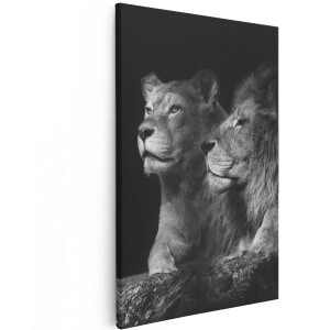 Artaza Canvas Schilderij Leeuw En Leeuwin - Zwart Wit - 100x150 cm - Groot - Wanddecoratie Woonkamer - Schilderijen - Muurdecoratie