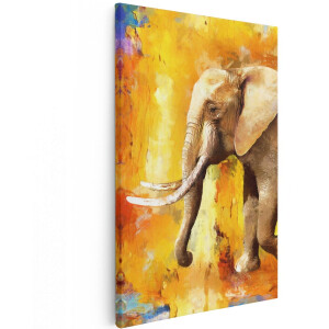 Artaza Canvas Schilderij Geschilderde Olifant Olieverf - Abstract - 120x180 cm - Groot - Wanddecoratie Woonkamer - Schilderijen - Muurdecoratie