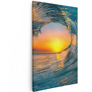 Artaza Canvas Schilderij Golf bij Zonsondergang - 120x180 cm - Groot - Wanddecoratie Woonkamer - Schilderijen - Muurdecoratie