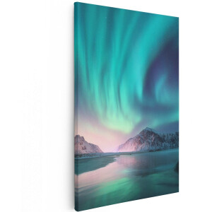 Artaza Canvas Schilderij Groene Noorderlicht in Noorwegen - 120x180 cm - Groot - Wanddecoratie Woonkamer - Schilderijen - Muurdecoratie