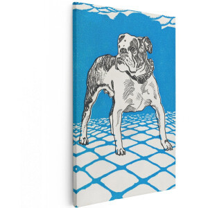 Artaza Canvas Schilderij Bulldog - 120x180 cm - Groot - Wanddecoratie Hond - Muurdecoratie Vintage - Decoratie Dieren - Blauw