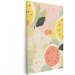 Artaza Canvas Schilderij Abstract Fruit - 100x150 cm - Groot - Wanddecoratie Citroen - Muurdecoratie Pastel - Decoratie Roze Keuken