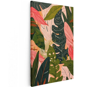 Artaza Canvas Schilderij Tropische Bladeren - 120x180 cm - Groot - Wanddecoratie Boho - Muurdecoratie Botanisch - Decoratie Planten Roze