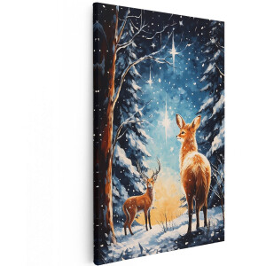 Artaza Canvas Schilderij Herten bij Vallende Sterren in het Bos - 100x150 cm - Groot - Wanddecoratie Woonkamer