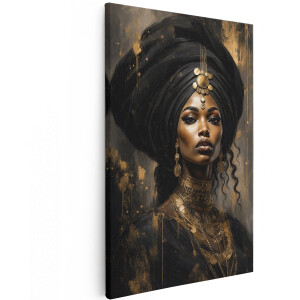 Artaza Canvas Schilderij Vrouw Portret Goud - Zwart En Gouden Kunst - 20x30 cm - Klein - Wanddecoratie Woonkamer - Schilderijen - Muurdecoratie