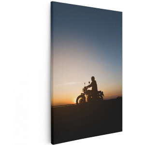 Artaza Canvas Schilderij Silhouet Van Een Motor Bij Zonsondergang - 120x180 cm - Groot - Wanddecoratie Woonkamer - Schilderijen - Muurdecoratie