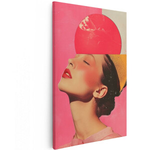 Artaza Canvas Schilderij Vrouw - 100x150 cm - Groot - Wanddecoratie Collage Kunst - Muurdecoratie Abstract - Decoratie Roze - Vintage Pop Art