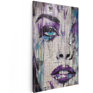 Artaza Canvas Schilderij Vrouw met Paarse Verf op haar Gezicht - 120x180 cm - Groot - Wanddecoratie Woonkamer - Schilderijen - Muurdecoratie
