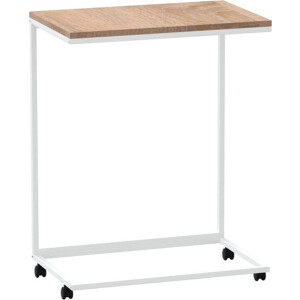 vidaXL - Bijzettafel - met - wieltjes - 55x35x70 - cm - bewerkt - hout - wit