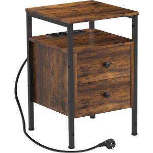 PIPIPOXER- Bijzettafel met oplaadstation, Nachtkastje met 2 lades, USB-aansluiting en stopcontact 40x40x61cm