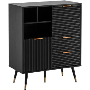 dressoir 77x97x40 cm dressoir zwart met eiken decor, ladekast met deuren en lades, ladekast halkast met plank modern, staande kast woonkamer metalen poten