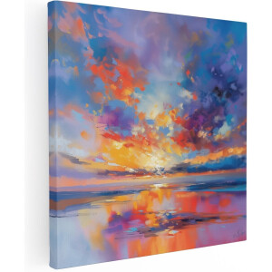 Artaza Canvas Schilderij Abstract Zonsondergang - 80x80 cm - Groot - Wanddecoratie Woonkamer - Schilderijen - Muurdecoratie