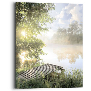 Schilderij Zonsopgang bij meer - 50 x 40 - Hout - REINDERS