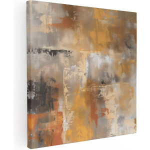 Artaza Canvas Schilderij Abstract Kunstwerk in Oranje en Beige - 40x40 cm - Klein - Wanddecoratie Woonkamer - Schilderijen - Muurdecoratie