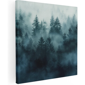Artaza Canvas Schilderij Mistig Bos met Pijnbomen - 70x70 cm - Wanddecoratie Woonkamer - Schilderijen - Muurdecoratie