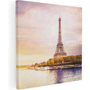 Artaza Canvas Schilderij Parijs - 80x80 cm - Wanddecoratie Eiffeltoren - Muurdecoratie Zonsondergang - Schilderijen Op Canvas