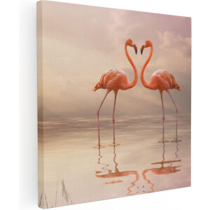 Artaza Canvas Schilderij Twee Flamingo's in een Hartjes Vorm  - 50x50 - Foto Op Canvas - Canvas Print