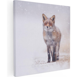Artaza Canvas Schilderij Vos in de Sneeuw - 50x50 - Foto Op Canvas - Canvas Print