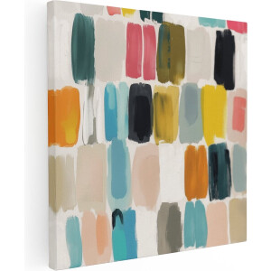 Artaza Canvas Schilderij Kleurrijke Penseelstreken op een Witte Achtergrond - 40x40 cm - Klein - Wanddecoratie Woonkamer - Schilderijen - Muurdecoratie