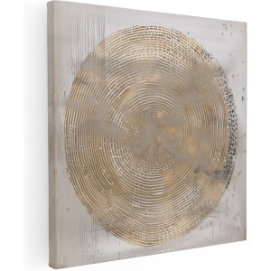 Artaza Canvas Schilderij Abstract Gouden Cirkel op een Witte Achtergrond - 40x40 cm - Klein - Wanddecoratie Woonkamer - Schilderijen - Muurdecoratie