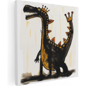 Artaza Canvas Schilderij Dinosaurus met een Kroon op zijn Hoofd - 30x30 - Klein - Foto Op Canvas - Canvas Print