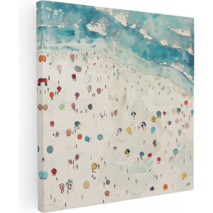 Artaza Canvas Schilderij Mensen op een Strand - 60x60 cm - Wanddecoratie Woonkamer - Schilderijen - Muurdecoratie