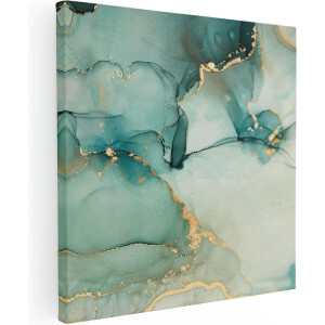 Artaza Canvas Schilderij Abstracte Kunst - Blauwe Marmer met Goud - 80x80 cm - Groot - Wanddecoratie Woonkamer - Schilderijen - Muurdecoratie