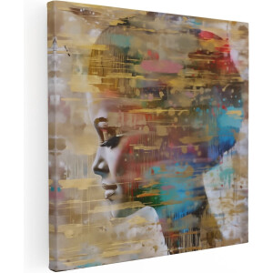 Artaza Canvas Schilderij Abstract Gezicht van een Vrouw - 30x30 cm - Klein - Wanddecoratie Woonkamer - Schilderijen - Muurdecoratie