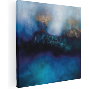 Artaza Canvas Schilderij Abstract Kunstwerk van Blauw en Goud - 50x50 - Wanddecoratie - Foto Op Canvas - Canvas Print