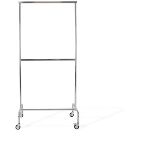 Kledingrek met vaste tussenbar, chroom, 100 cm breed op wielen