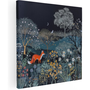 Artaza Canvas Schilderij Vos in een Bos - Dieren - 90x90 cm - Groot - Wanddecoratie Woonkamer - Schilderijen - Muurdecoratie