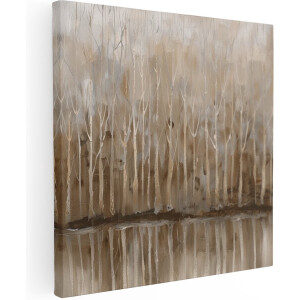 Artaza Canvas Schilderij Bomen Weerspiegeld in een Watermassa - 80x80 cm - Groot - Wanddecoratie Woonkamer - Schilderijen - Muurdecoratie