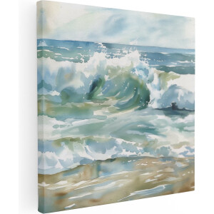 Artaza Canvas Schilderij Golf op het Strand - 70x70 cm - Wanddecoratie Woonkamer - Schilderijen - Muurdecoratie