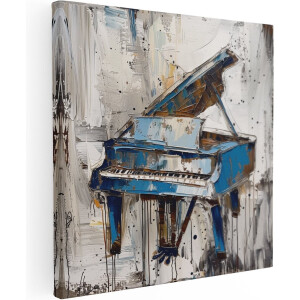 Artaza Canvas Schilderij Abstract Blauwe Piano - Muziek - 40x40 cm - Klein - Wanddecoratie Woonkamer - Schilderijen - Muurdecoratie