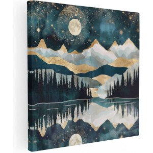 Artaza Canvas Schilderij De Maan Wordt Weerspiegeld in een Meer - 50x50 - Wanddecoratie - Foto Op Canvas - Canvas Print