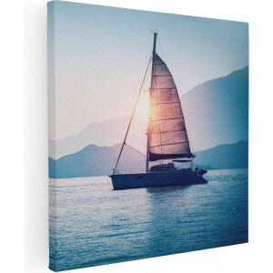 Artaza Canvas Schilderij Zeilboot bij Zonsondergang - 80x80 cm - Groot - Wanddecoratie Woonkamer - Schilderijen - Muurdecoratie