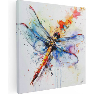 Artaza Canvas Schilderij Libel met Kleurrijke Spetters - Dieren - 60x60 cm - Wanddecoratie Woonkamer - Schilderijen - Muurdecoratie
