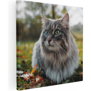 Artaza Canvas Schilderij Kat Met Groene Ogen Op Het Gras - 90x90 - Groot - Foto Op Canvas - Canvas Print