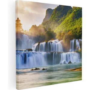Artaza Canvas Schilderij Watervallen Tussen De Bomen - 30x30 - Klein - Foto Op Canvas - Canvas Print